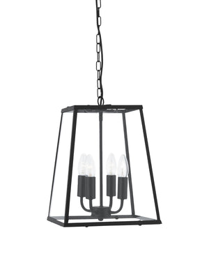 Lantern Noir 4Lt Pendant  - Black Metal & Clear Glass