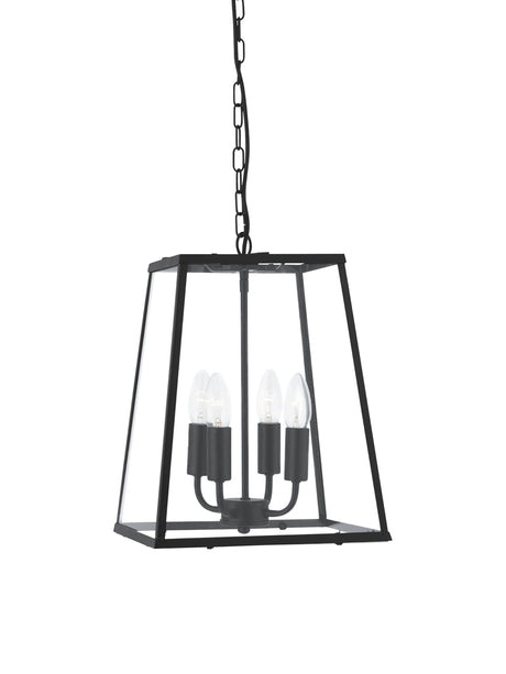 Lantern Noir 4Lt Pendant  - Black Metal & Clear Glass