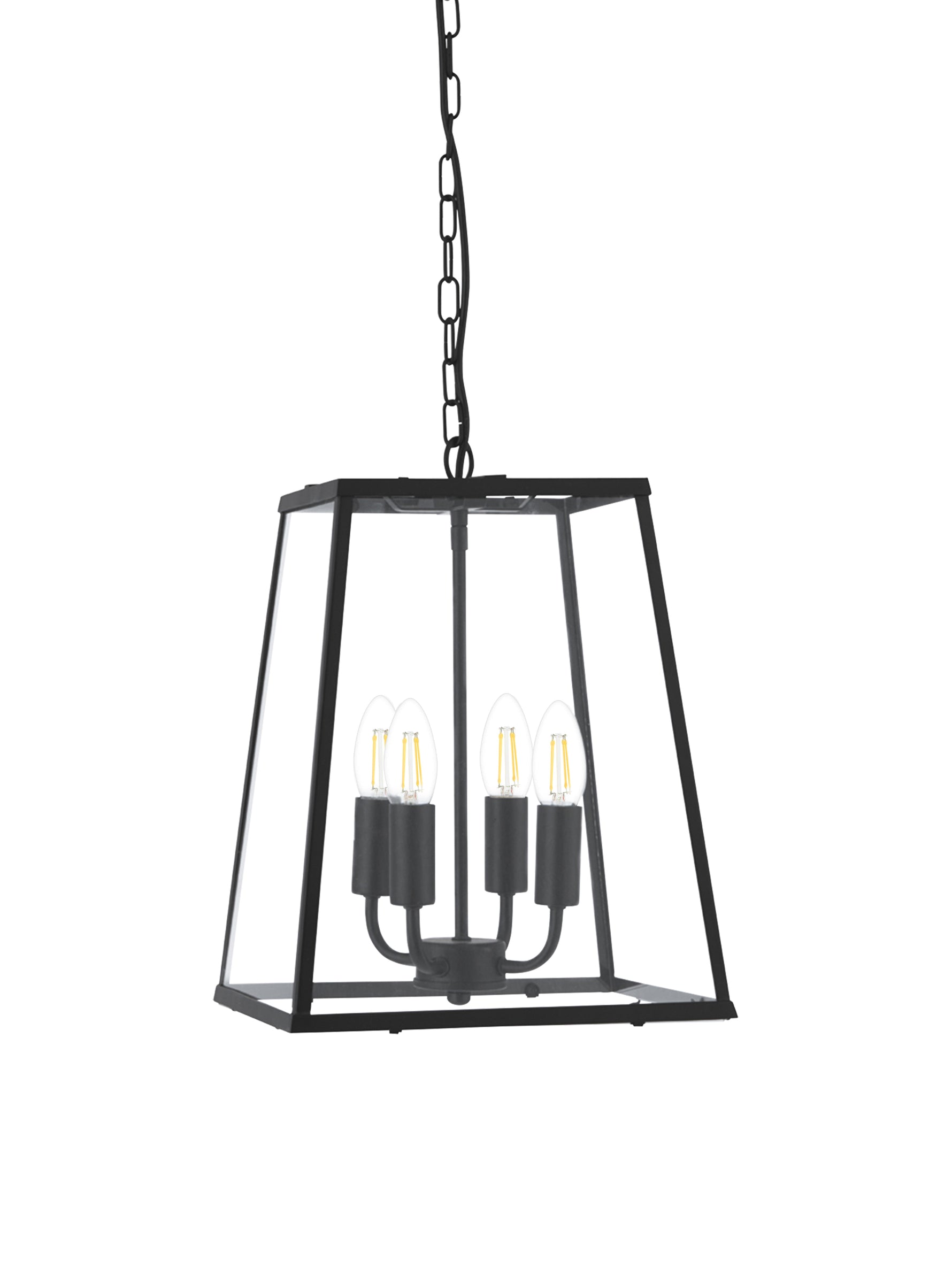 Searchlight Electric Lantern Noir 4Lt Pendant  - Black Metal & Clear Glass 5614BK