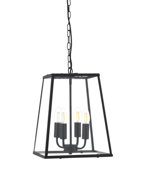 Searchlight Electric Lantern Noir 4Lt Pendant  - Black Metal & Clear Glass 5614BK