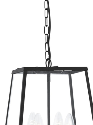 Searchlight Electric Lantern Noir 4Lt Pendant  - Black Metal & Clear Glass 5614BK