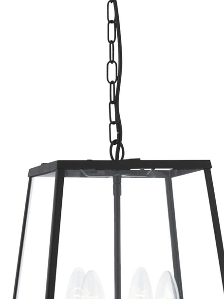Searchlight Electric Lantern Noir 4Lt Pendant  - Black Metal & Clear Glass 5614BK