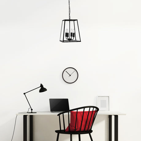 Searchlight Electric Lantern Noir 4Lt Pendant  - Black Metal & Clear Glass 5614BK