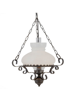 Searchlight Electric Oil Pendant  - Rust Metal & Clear & Opal Glass 576RU