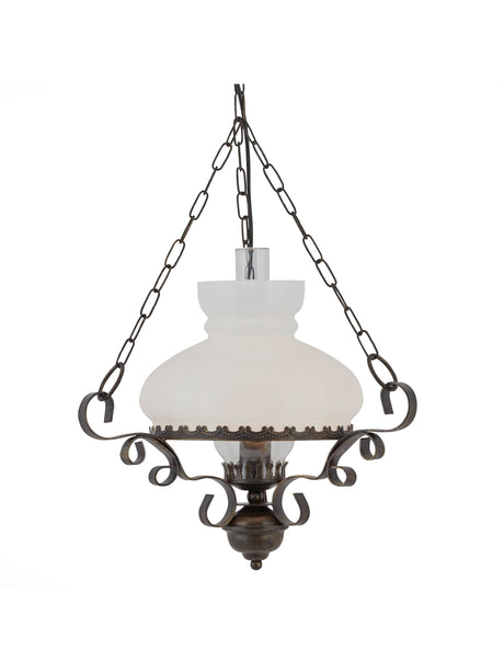 Searchlight Electric Oil Pendant  - Rust Metal & Clear & Opal Glass 576RU
