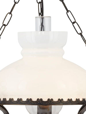 Searchlight Electric Oil Pendant  - Rust Metal & Clear & Opal Glass 576RU