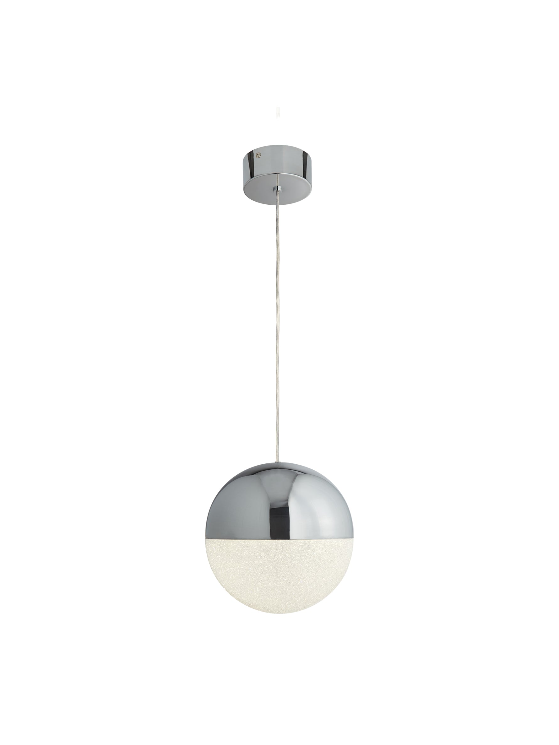 Marbles LED Pendant  -  Chrome Metal & Crushed Ice Shade