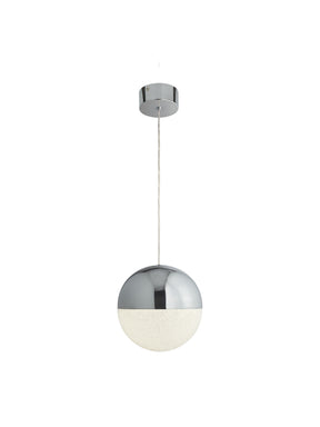 Marbles LED Pendant  -  Chrome Metal & Crushed Ice Shade