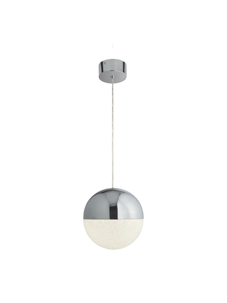 Marbles LED Pendant  -  Chrome Metal & Crushed Ice Shade