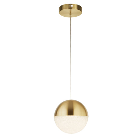 Marbles LED Pendant - Satin Brass Metal & Crushed Ice Shade