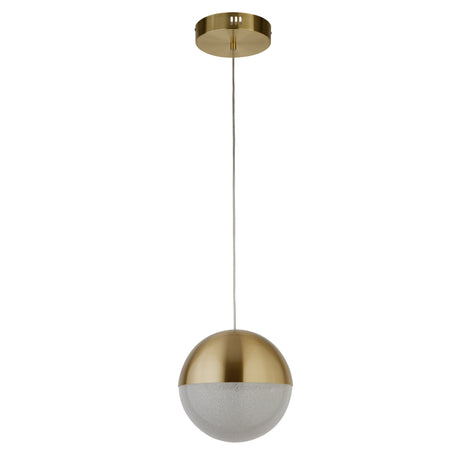 Searchlight Electric Marbles LED Pendant - Satin Brass Metal & Crushed Ice Shade 5881SB