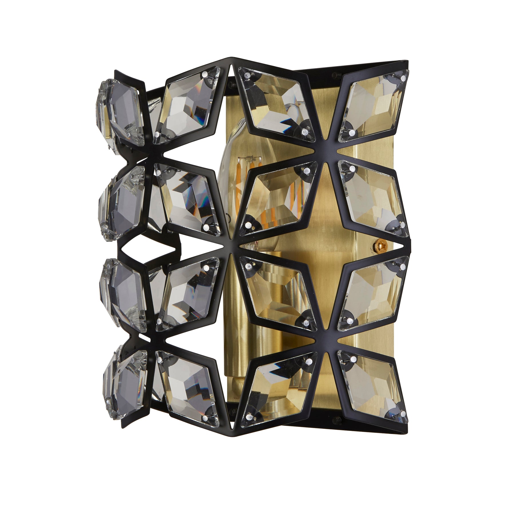 Searchlight Electric Iris Wall Light - Black Metal, Crystal & Brass 59811-1BSB