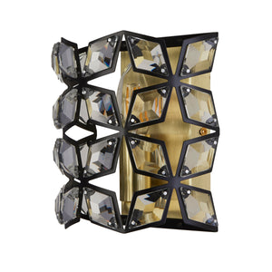 Searchlight Electric Iris Wall Light - Black Metal, Crystal & Brass 59811-1BSB