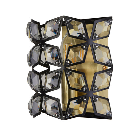 Searchlight Electric Iris Wall Light - Black Metal, Crystal & Brass 59811-1BSB