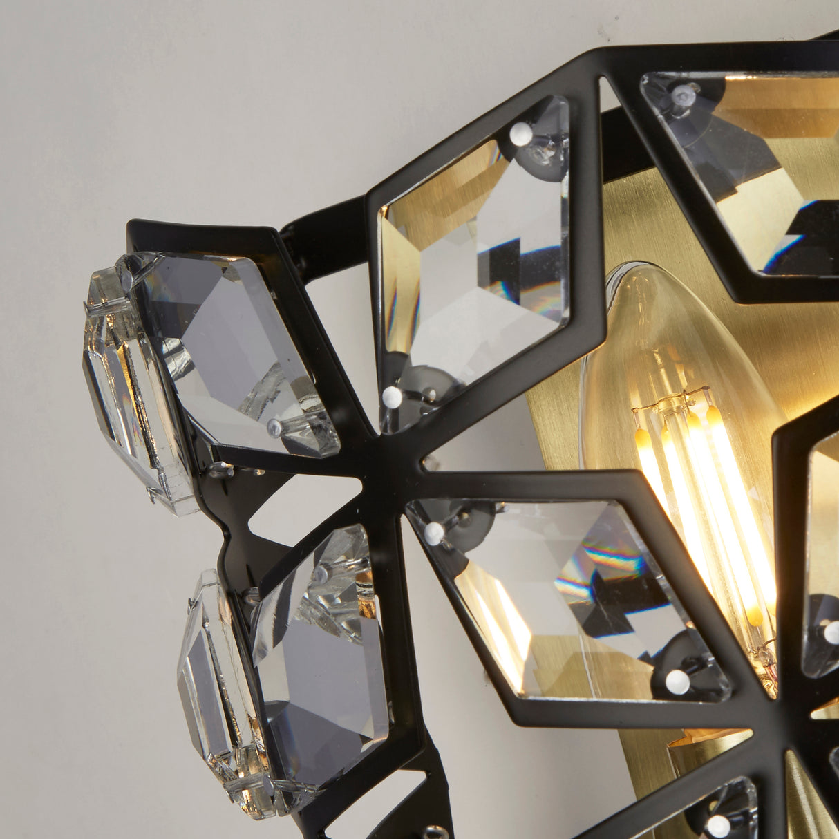 Searchlight Electric Iris Wall Light - Black Metal, Crystal & Brass 59811-1BSB