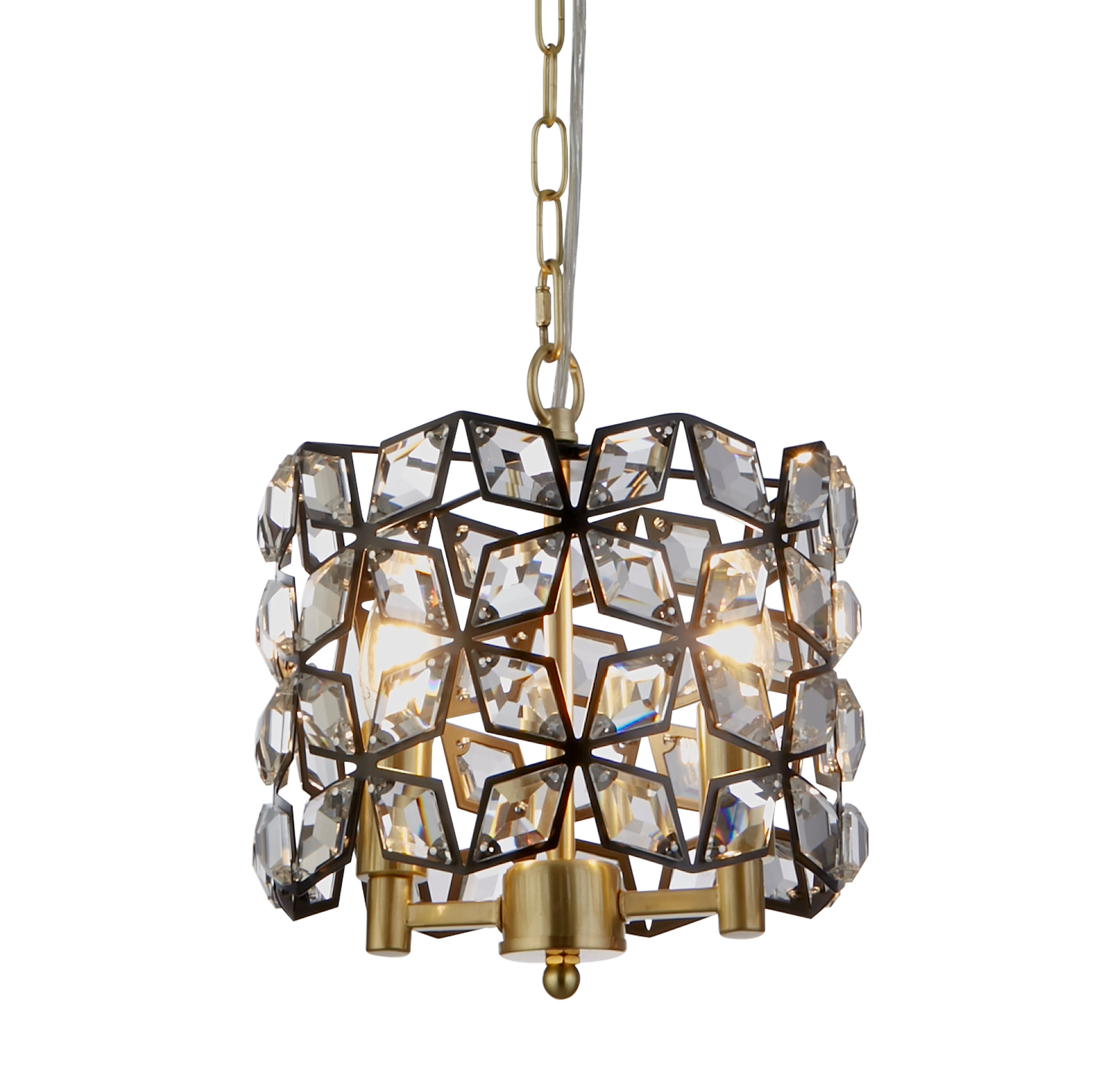 Iris 2Lt 25cm Round Pendant- Black Metal, Crystal & Brass