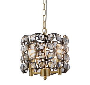 Iris 2Lt 25cm Round Pendant- Black Metal, Crystal & Brass
