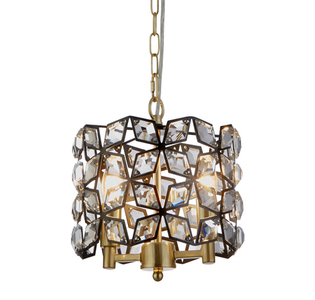 Iris 2Lt 25cm Round Pendant- Black Metal, Crystal & Brass