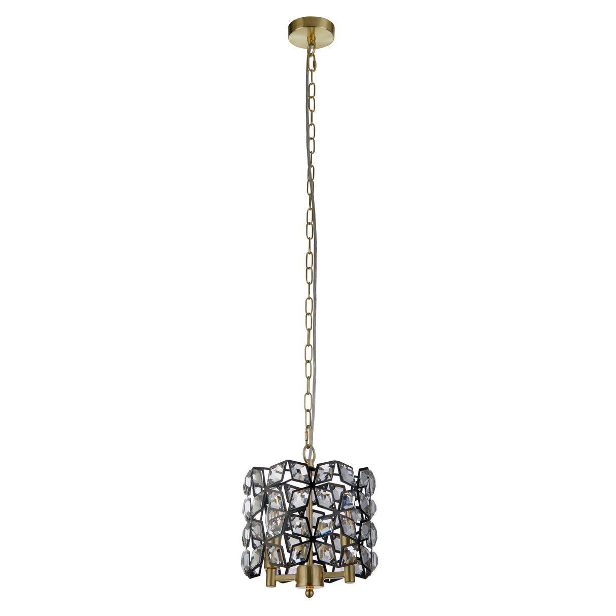 Searchlight Electric Iris 2Lt 25cm Round Pendant- Black Metal, Crystal & Brass 59811-2BSB