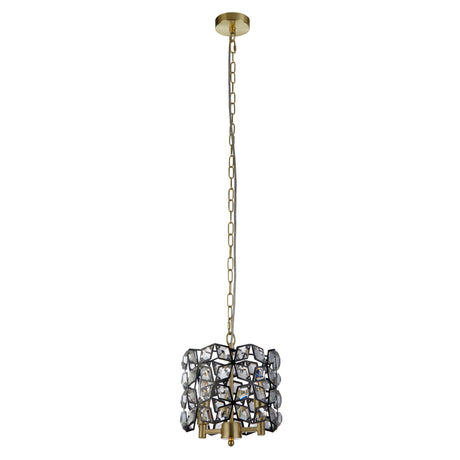 Searchlight Electric Iris 2Lt 25cm Round Pendant- Black Metal, Crystal & Brass 59811-2BSB