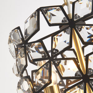 Searchlight Electric Iris 2Lt 25cm Round Pendant- Black Metal, Crystal & Brass 59811-2BSB
