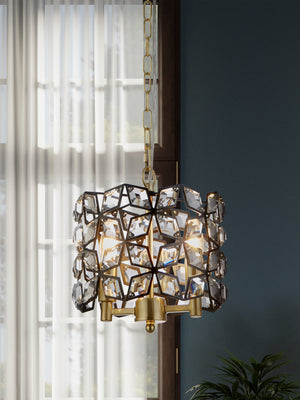 Searchlight Electric Iris 2Lt 25cm Round Pendant- Black Metal, Crystal & Brass 59811-2BSB