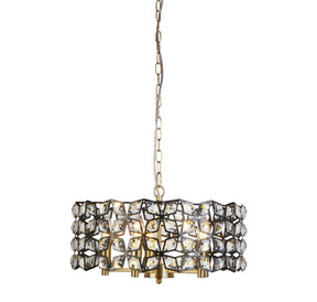 Iris 5Lt 48cm Round Pendant - Black Metal, Crystal & Brass