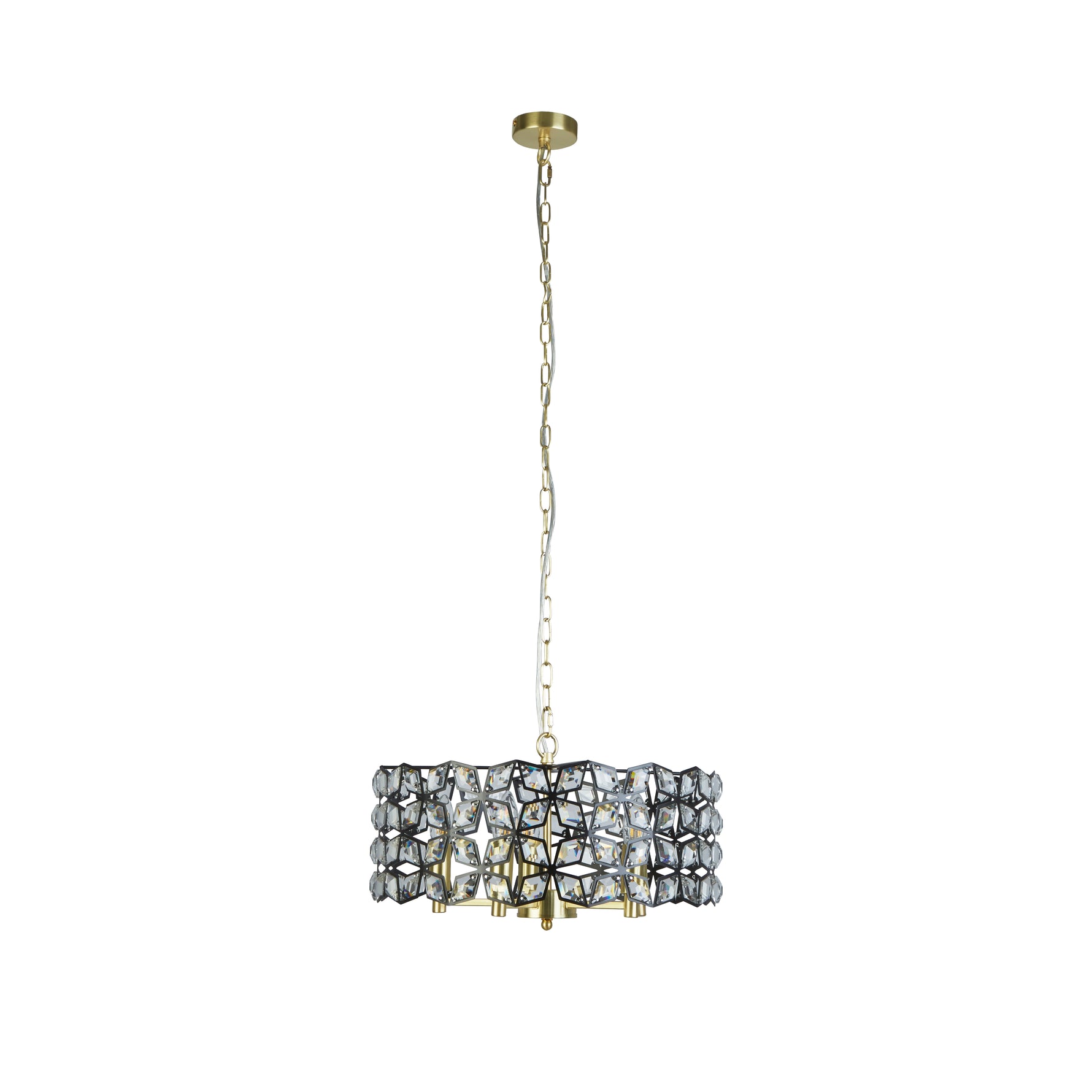 Searchlight Electric Iris 5Lt 48cm Round Pendant - Black Metal, Crystal & Brass 59811-5BSB