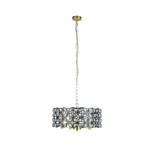 Searchlight Electric Iris 5Lt 48cm Round Pendant - Black Metal, Crystal & Brass 59811-5BSB