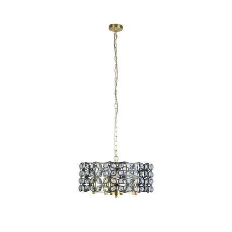 Searchlight Electric Iris 5Lt 48cm Round Pendant - Black Metal, Crystal & Brass 59811-5BSB