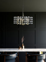 Searchlight Electric Iris 5Lt 48cm Round Pendant - Black Metal, Crystal & Brass 59811-5BSB