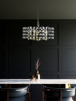 Searchlight Electric Iris 5Lt 48cm Round Pendant - Black Metal, Crystal & Brass 59811-5BSB