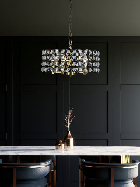 Searchlight Electric Iris 5Lt 48cm Round Pendant - Black Metal, Crystal & Brass 59811-5BSB