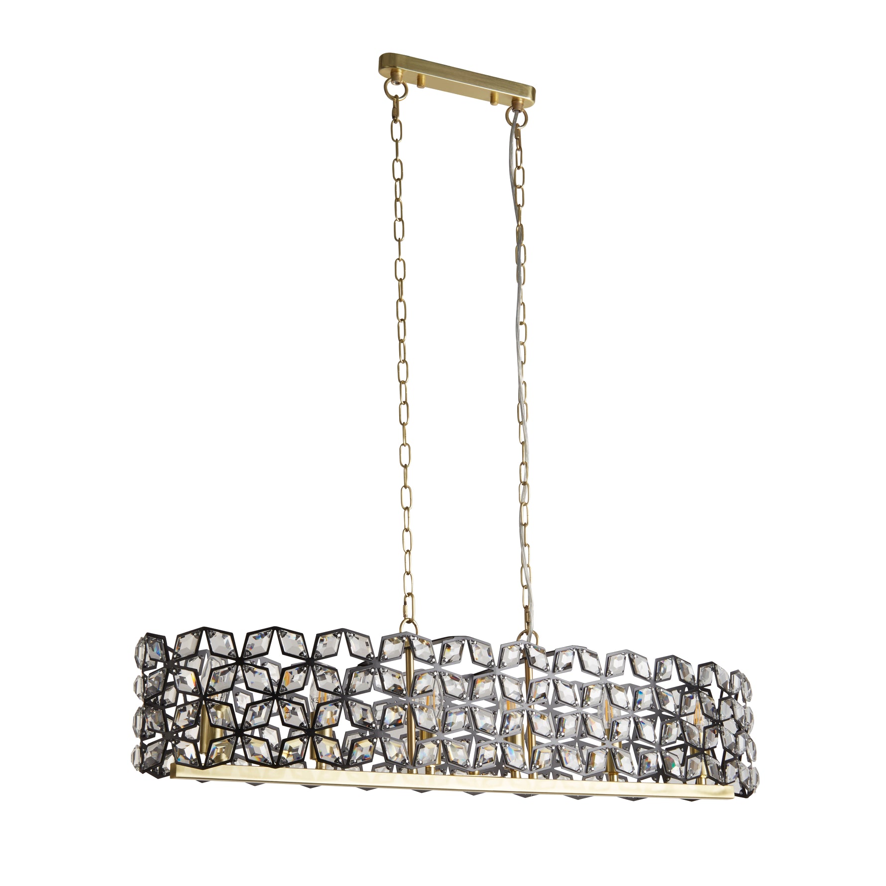 Searchlight Electric Iris 6Lt 100cm Long Bar Pendant - Black Metal, Crystal&Brass 59811-6BSB