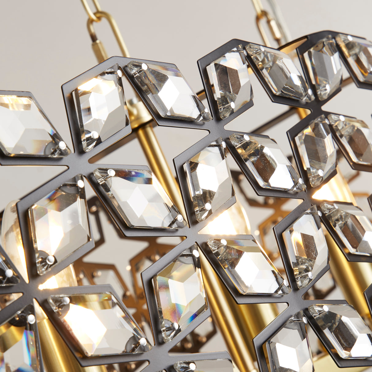 Searchlight Electric Iris 6Lt 100cm Long Bar Pendant - Black Metal, Crystal&Brass 59811-6BSB