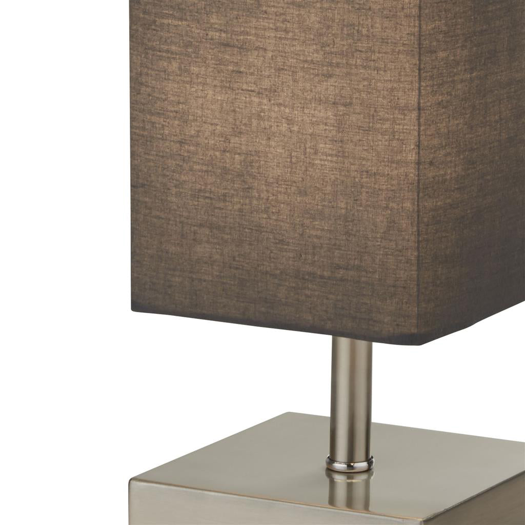 Searchlight Electric Valley Table Lamp - Satin Silver Metal & Dark Grey Fabric 60424SS