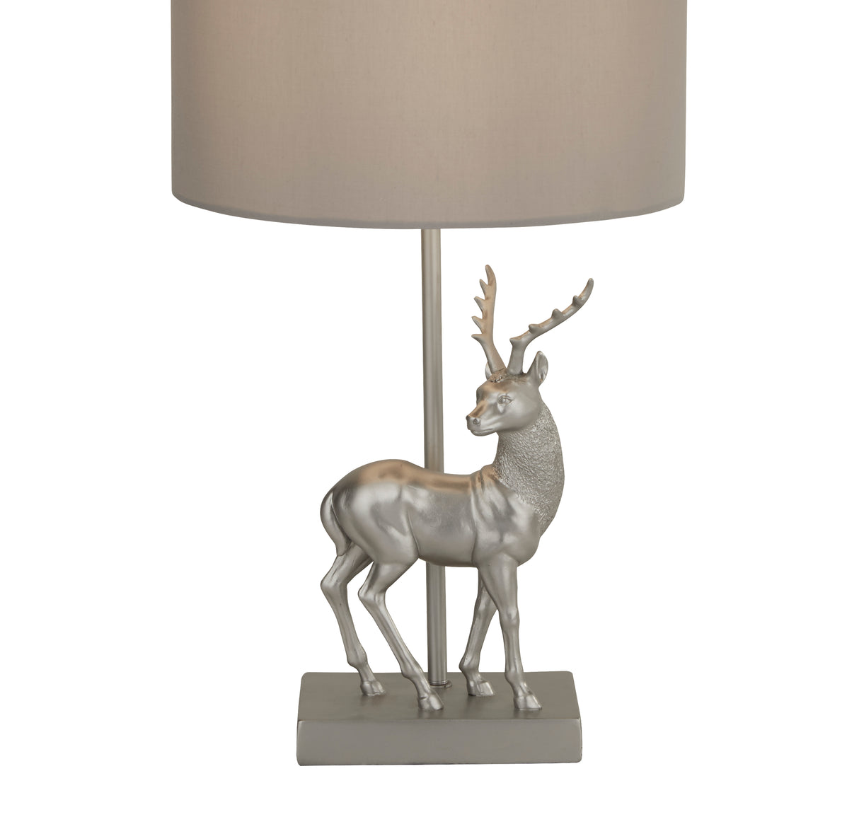 Searchlight Electric Deer Table Lamp - Silver Resin & Grey Fabric Shade 60436SI