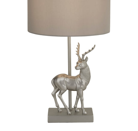Searchlight Electric Deer Table Lamp - Silver Resin & Grey Fabric Shade 60436SI