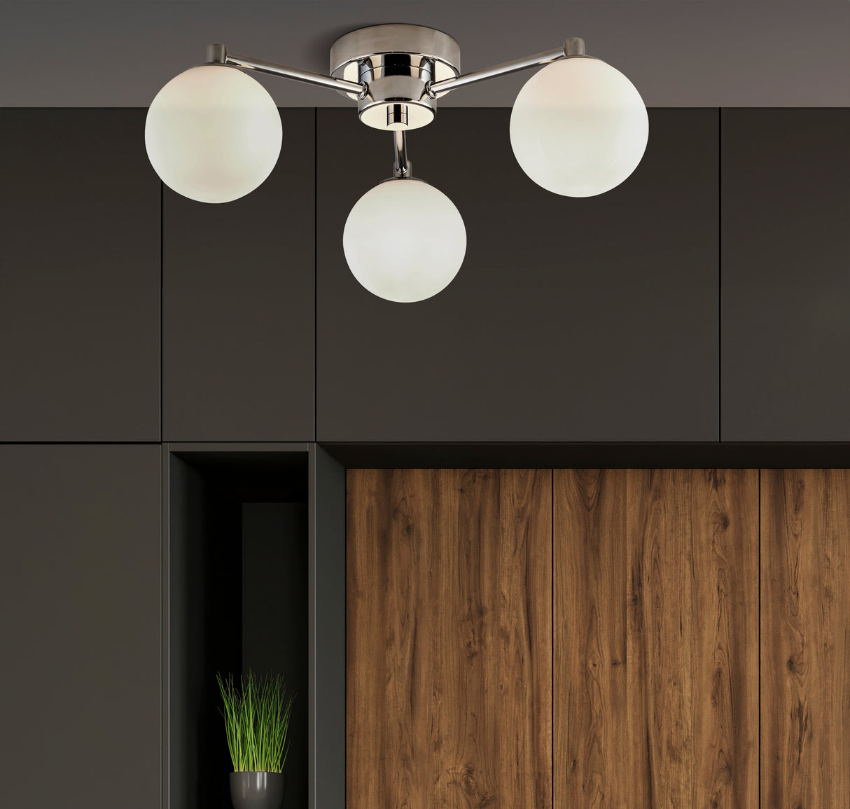 Searchlight Electric Tiberius 3Lt Flush - Chrome Metal & White Frosted Glass 60813-3WH