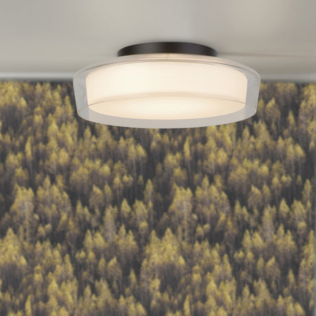 Searchlight Electric Puck Flush  - Black Metal, Clear & Opal Glass 60961BK