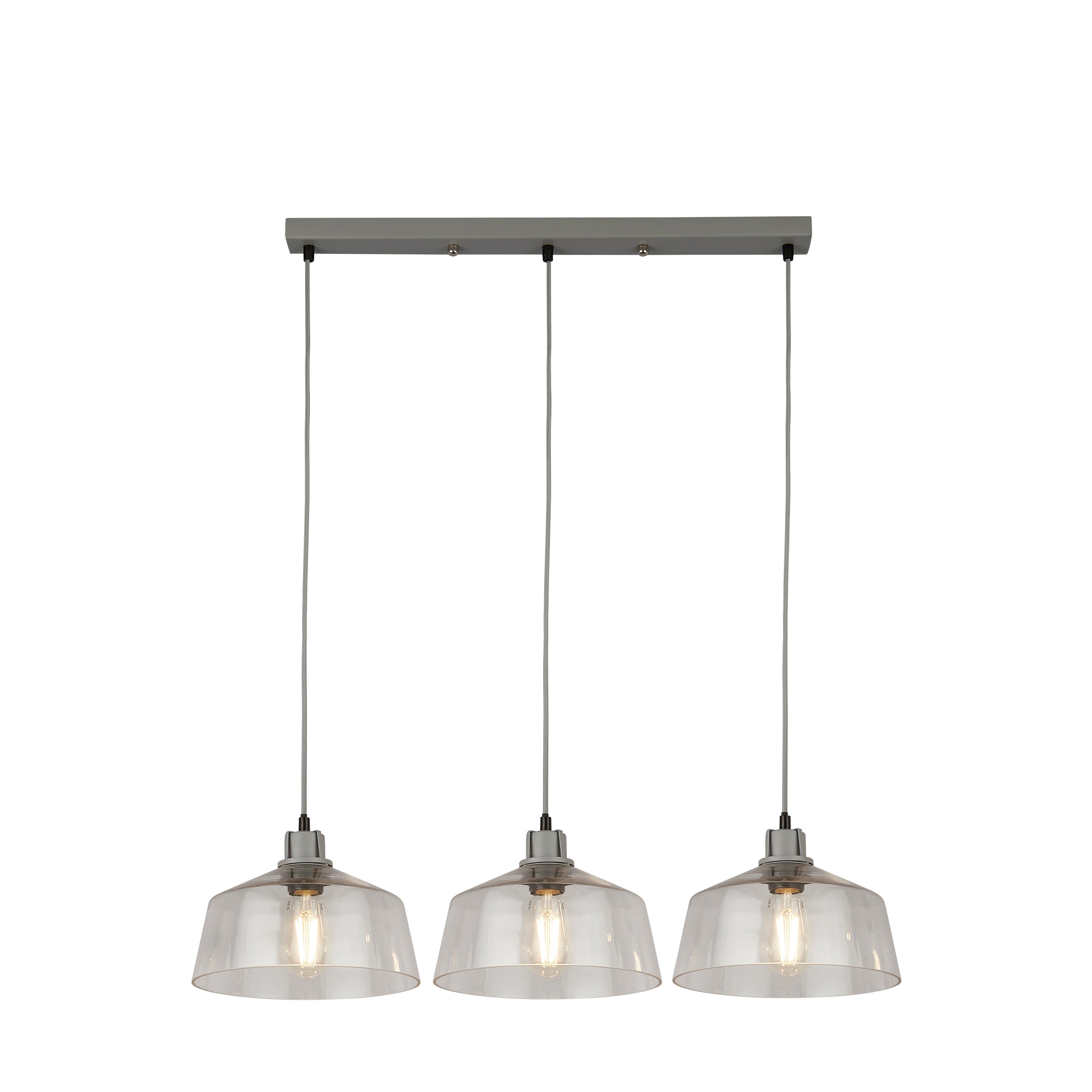 x Odeon 3Lt Bar Pendant - Grey Metal & Glass