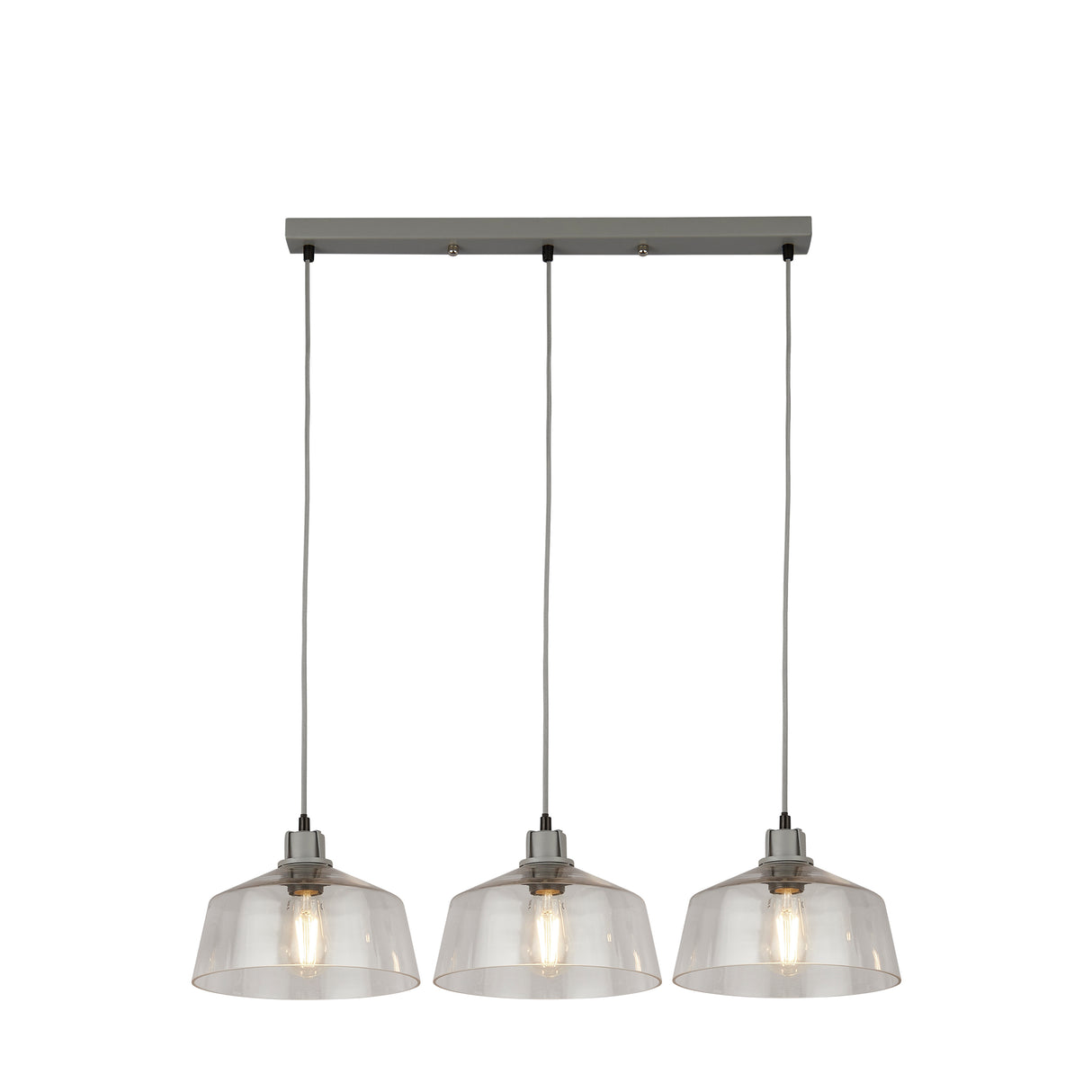 x Odeon 3Lt Bar Pendant - Grey Metal & Glass