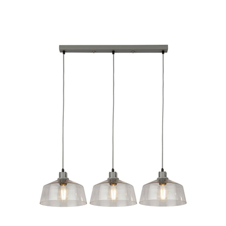 x Odeon 3Lt Bar Pendant - Grey Metal & Glass