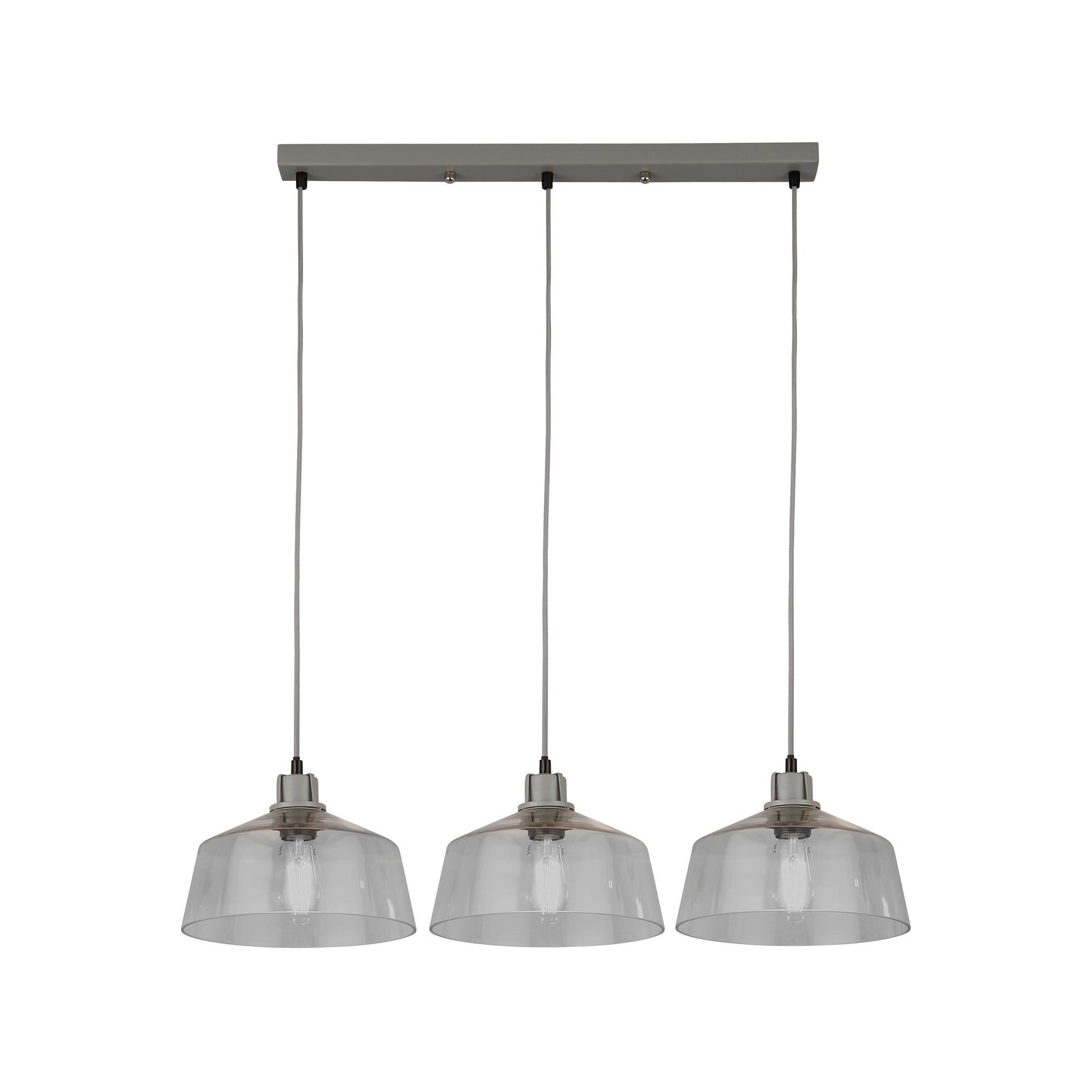 Searchlight Electric x Odeon 3Lt Bar Pendant - Grey Metal & Glass 60999-3CL