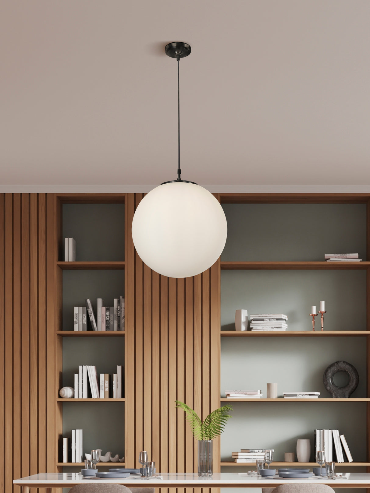 Searchlight Electric Atom Pendant - Black Metal & Opal Glass 6099