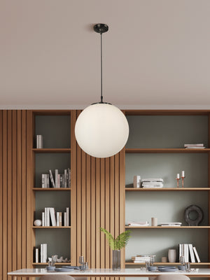 Searchlight Electric Atom Pendant - Black Metal & Opal Glass 6099