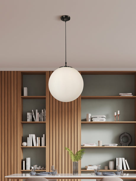Searchlight Electric Atom Pendant - Black Metal & Opal Glass 6099