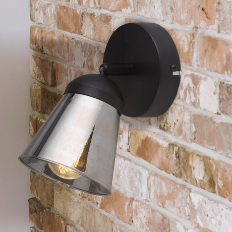 Searchlight Electric Mega Spotlight Wall Light - Black Metal & Smoked Glass 61170-1SM