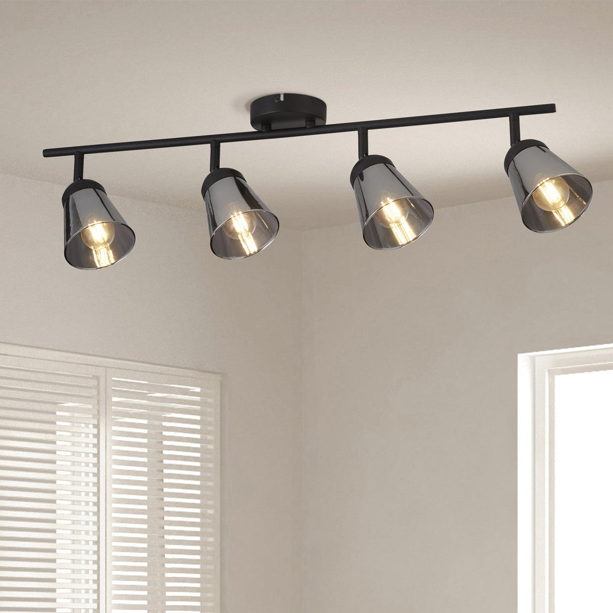 Searchlight Electric Mega 4Lt Bar Spotlight - Black Metal & Smoked Glass 61170-4SM