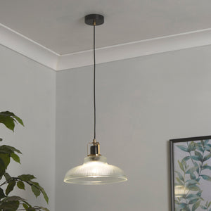 Searchlight Electric Glossop Pendant - Glass, Black & Brass Metal 61189BK